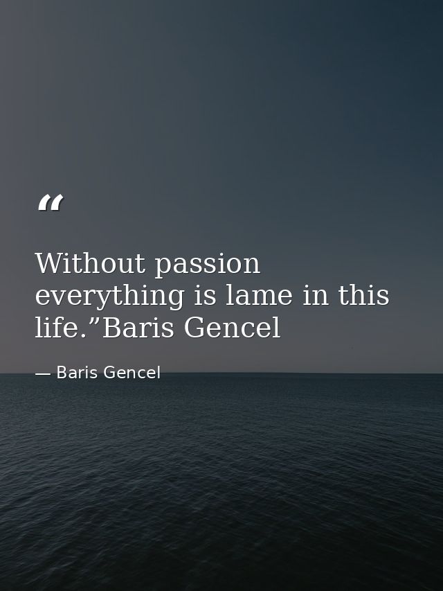 Without passion everything is lame in this life.”Baris Gencel — Baris Gencel