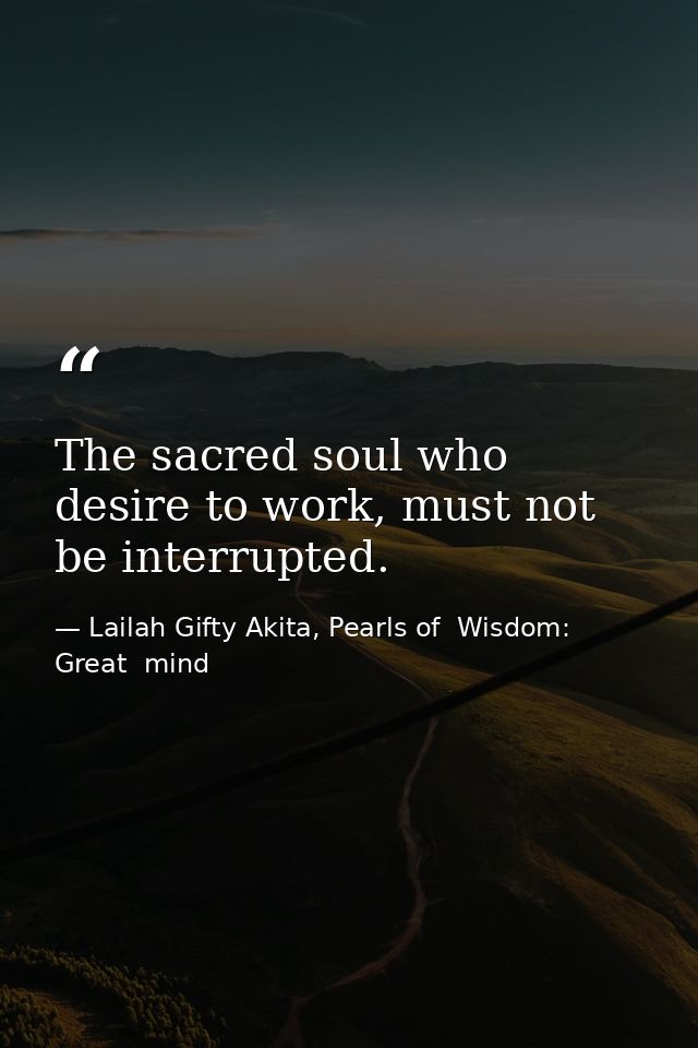 The sacred soul who desire to work, must not be interrupted. — Lailah Gifty Akita, Pearls of  Wisdom: Great  mind