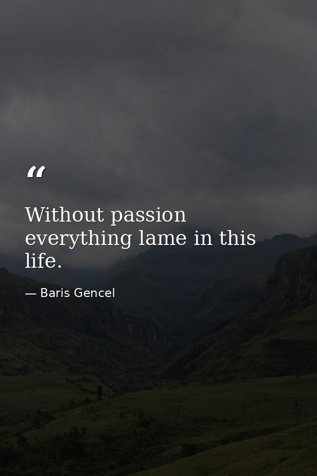 Without passion everything lame in this life. — Baris Gencel