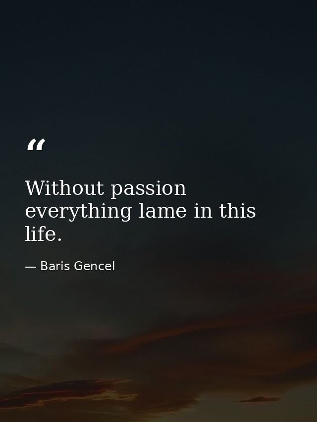 Without passion everything lame in this life. — Baris Gencel
