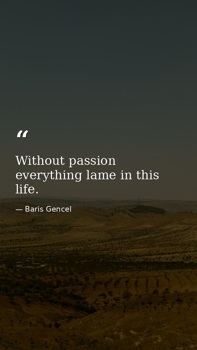 Without passion everything lame in this life. — Baris Gencel