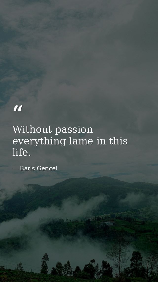 Without passion everything lame in this life. — Baris Gencel
