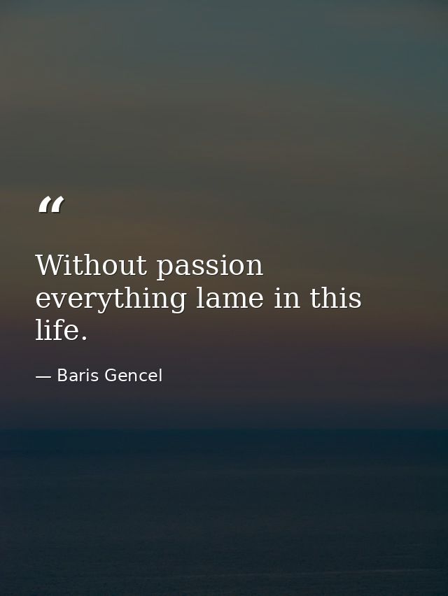 Without passion everything lame in this life. — Baris Gencel