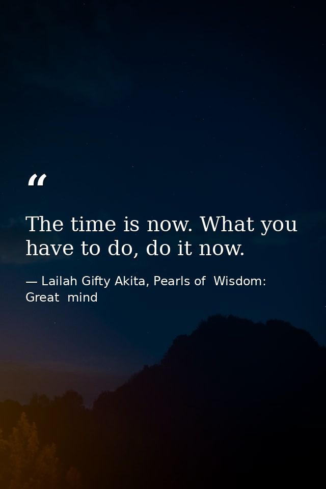 The time is now. What you have to do, do it now. — Lailah Gifty Akita, Pearls of  Wisdom: Great  mind