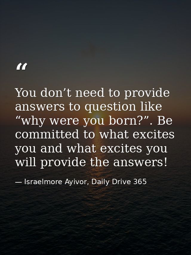 You don’t need to provide answers to question like “why were you born?”. Be committed to what excites you and what excit — Israelmore Ayivor, Daily Drive 365