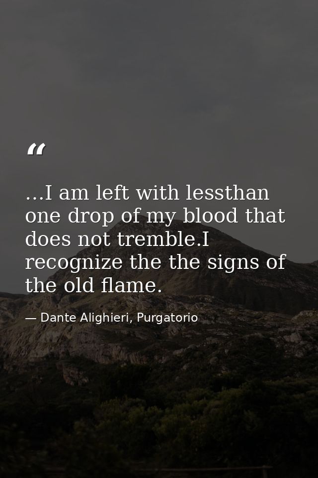 …I am left with lessthan one drop of my blood that does not tremble.I recognize the the signs of the old flame. — Dante Alighieri, Purgatorio
