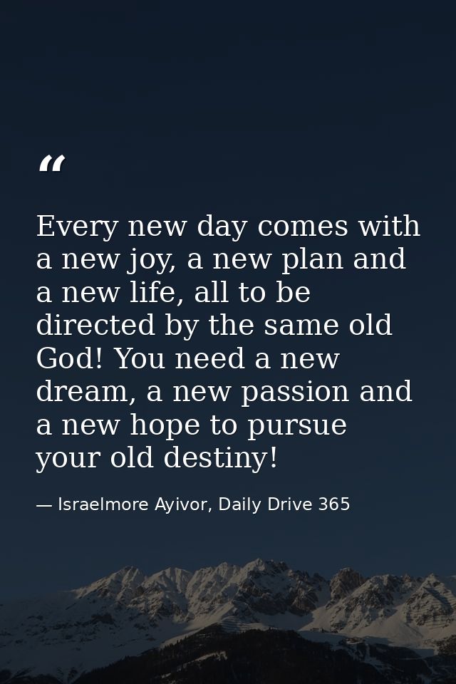 Every new day comes with a new joy, a new plan and a new life, all to be directed by the same old God! You need a new dr — Israelmore Ayivor, Daily Drive 365