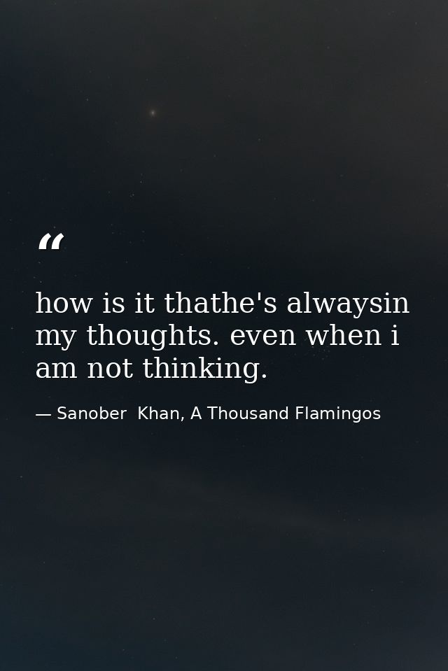 how is it thathe's alwaysin my thoughts. even when i am not thinking. — Sanober  Khan, A Thousand Flamingos
