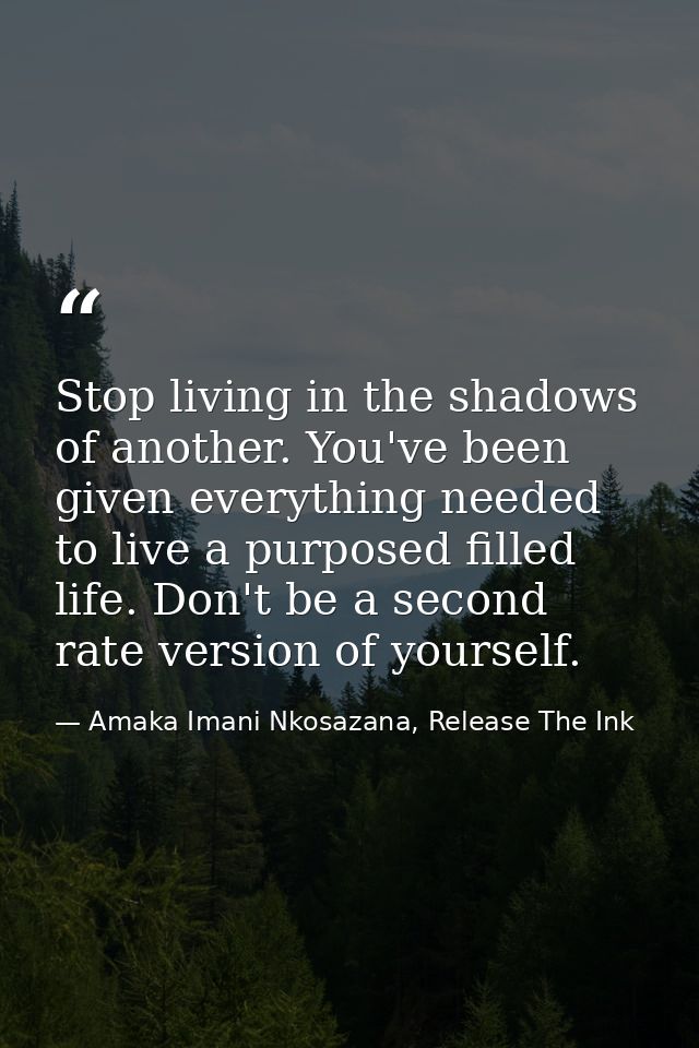 Stop living in the shadows of another. You've been given everything needed to live a purposed filled life. Don't be a se — Amaka Imani Nkosazana, Release The Ink