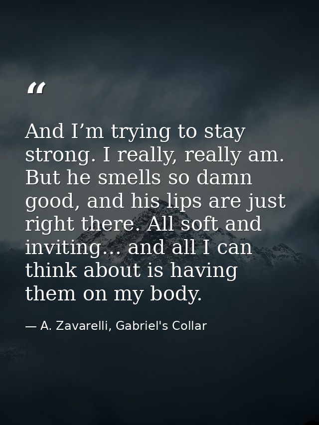 And I’m trying to stay strong. I really, really am. But he smells so damn good, and his lips are just right there. All s — A. Zavarelli, Gabriel's Collar