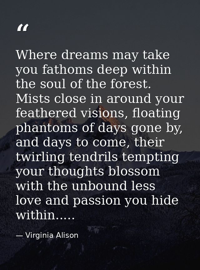 Where dreams may take you fathoms deep within the soul of the forest. Mists close in around your feathered visions, floa — Virginia Alison