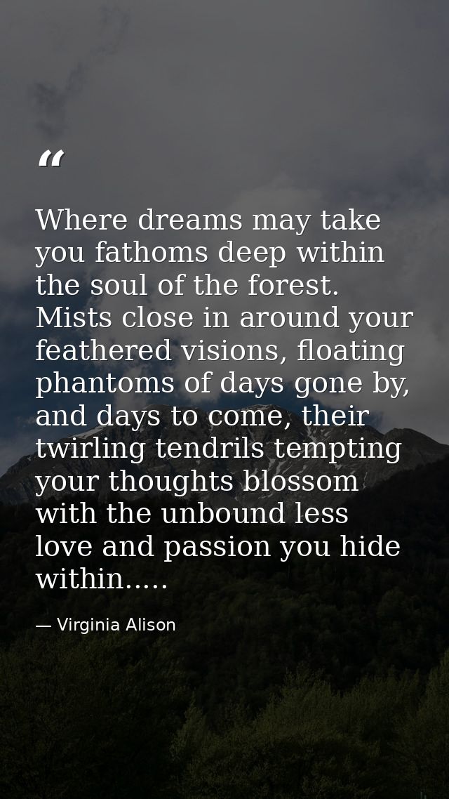 Where dreams may take you fathoms deep within the soul of the forest. Mists close in around your feathered visions, floa — Virginia Alison