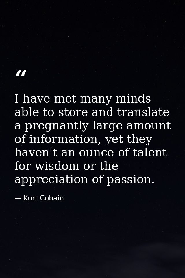I have met many minds able to store and translate a pregnantly large amount of information, yet they haven't an ounce of — Kurt Cobain