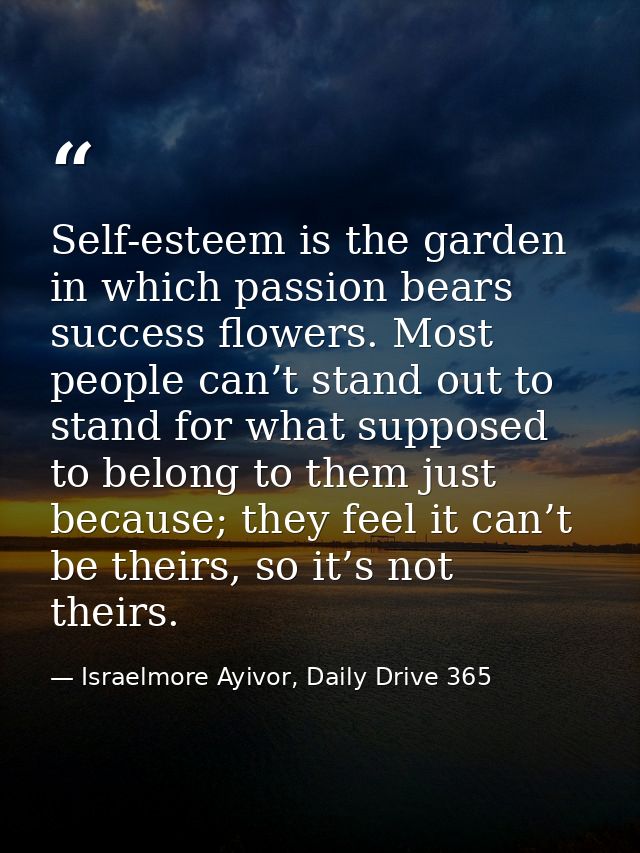 Self-esteem is the garden in which passion bears success flowers. Most people can’t stand out to stand for what supposed — Israelmore Ayivor, Daily Drive 365