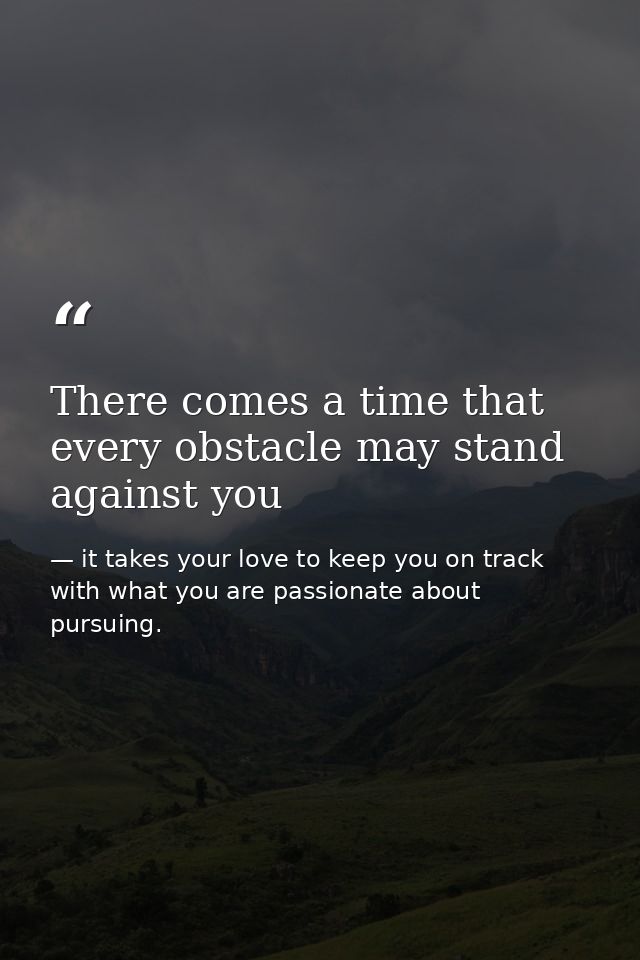 There comes a time that every obstacle may stand against you — it takes your love to keep you on track with what you are passionate about pursuing.