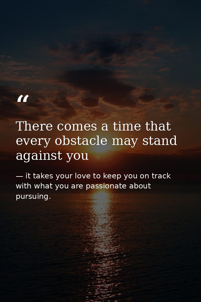 There comes a time that every obstacle may stand against you — it takes your love to keep you on track with what you are passionate about pursuing.