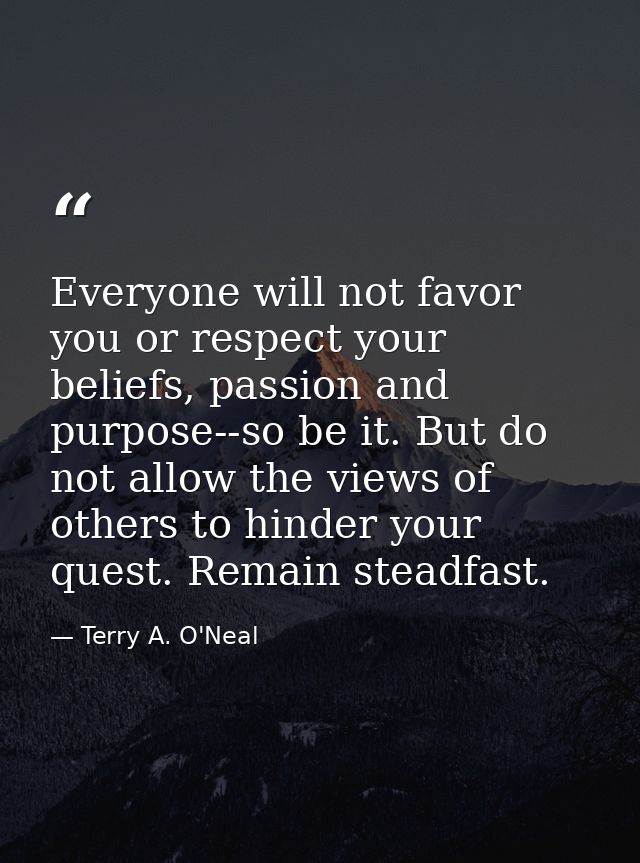 Everyone will not favor you or respect your beliefs, passion and purpose--so be it. But do not allow the views of others — Terry A. O'Neal