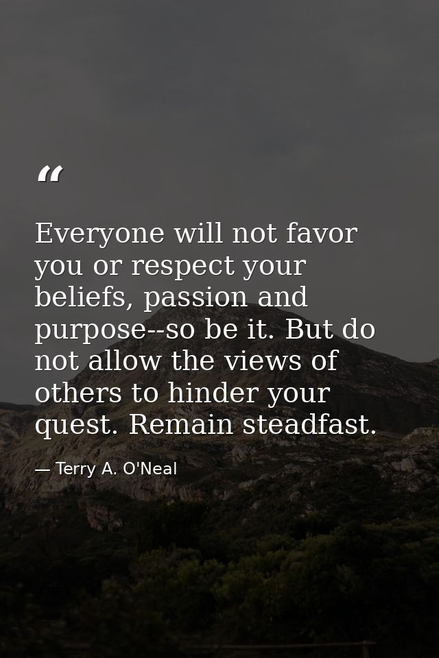 Everyone will not favor you or respect your beliefs, passion and purpose--so be it. But do not allow the views of others — Terry A. O'Neal