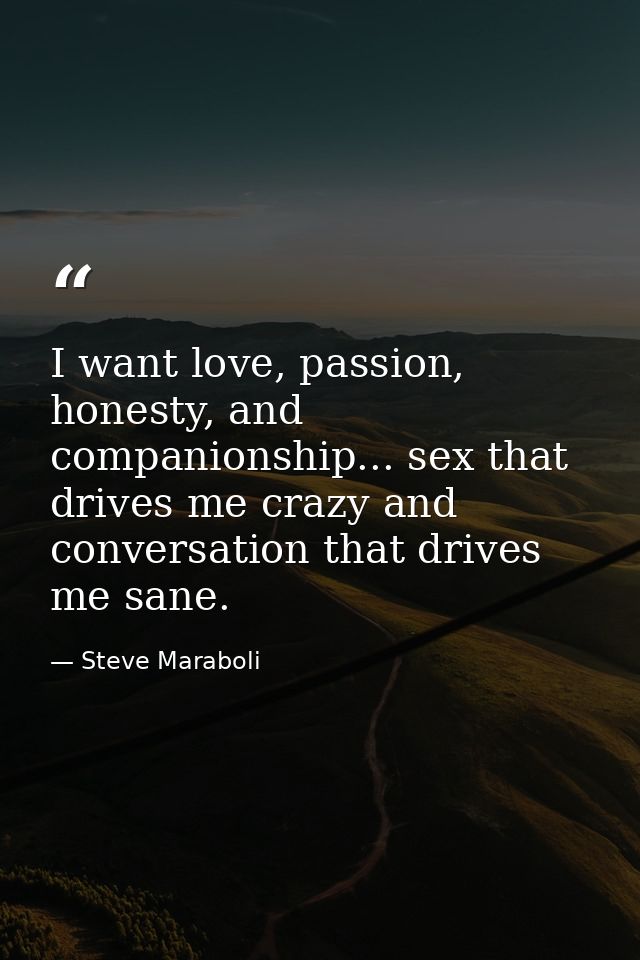 I want love, passion, honesty, and companionship... sex that drives me crazy and conversation that drives me sane. — Steve Maraboli