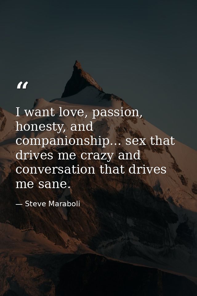 I want love, passion, honesty, and companionship... sex that drives me crazy and conversation that drives me sane. — Steve Maraboli