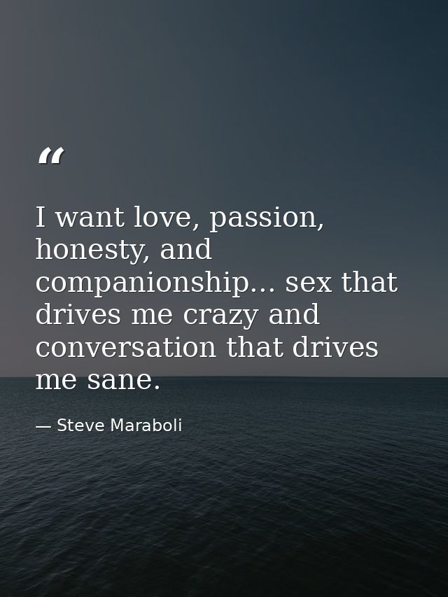 I want love, passion, honesty, and companionship... sex that drives me crazy and conversation that drives me sane. — Steve Maraboli