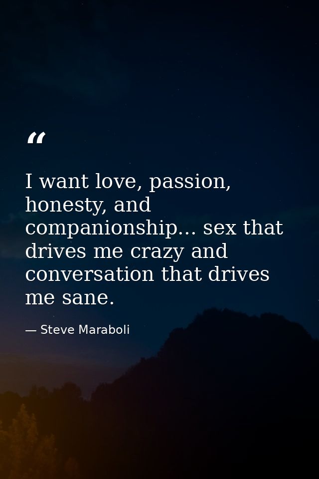 I want love, passion, honesty, and companionship... sex that drives me crazy and conversation that drives me sane. — Steve Maraboli