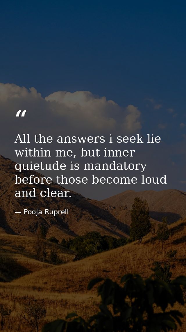 All the answers i seek lie within me, but inner quietude is mandatory before those become loud and clear. — Pooja Ruprell