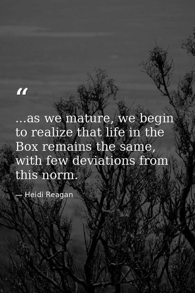 ...as we mature, we begin to realize that life in the Box remains the same, with few deviations from this norm. — Heidi Reagan