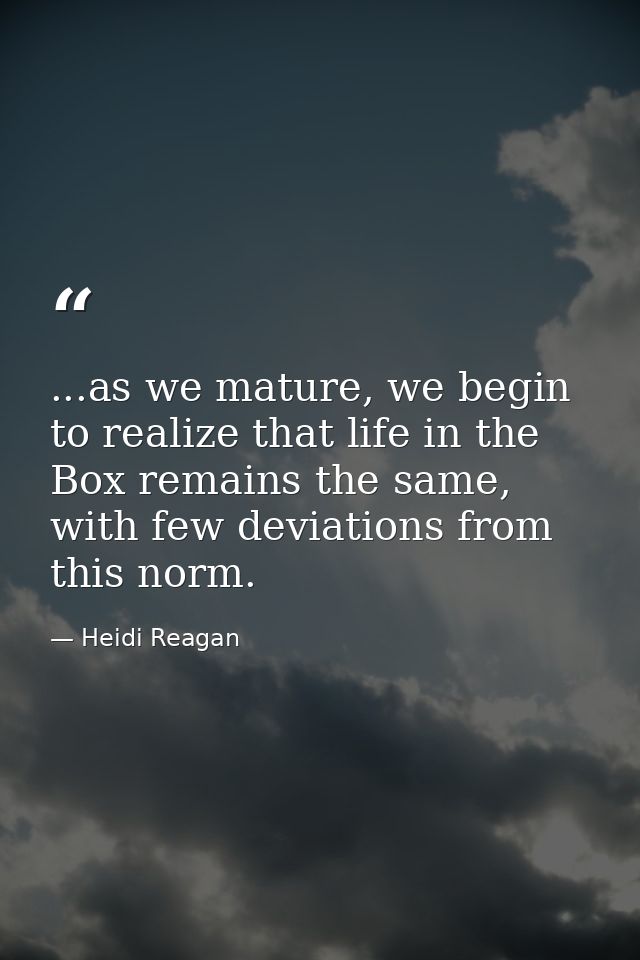 ...as we mature, we begin to realize that life in the Box remains the same, with few deviations from this norm. — Heidi Reagan