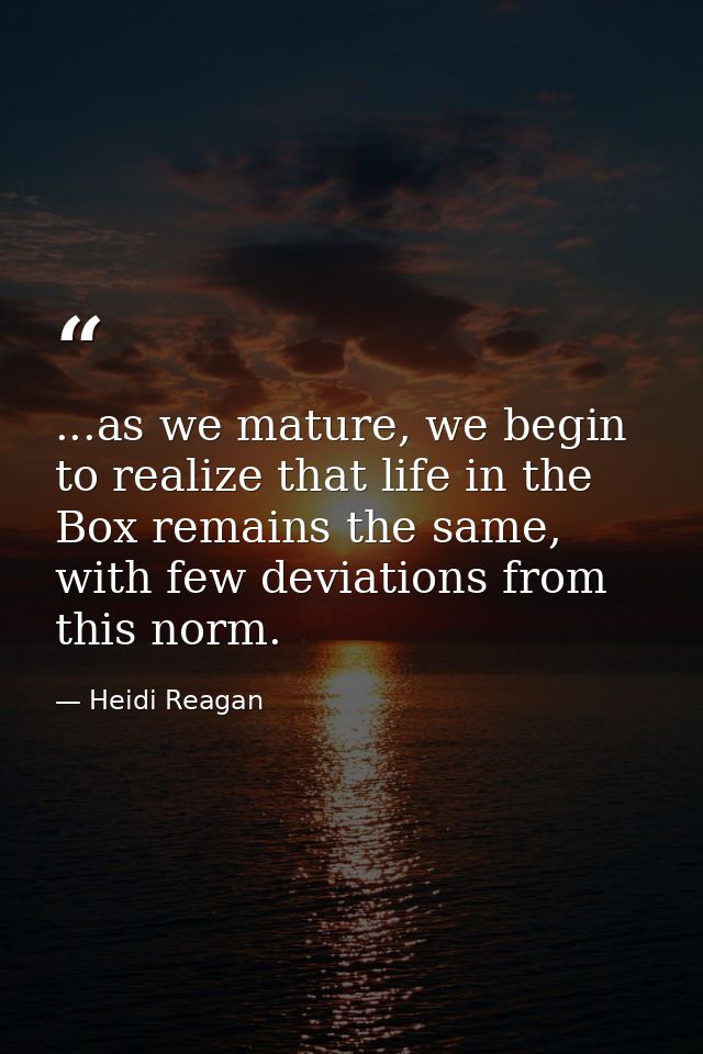 ...as we mature, we begin to realize that life in the Box remains the same, with few deviations from this norm. — Heidi Reagan