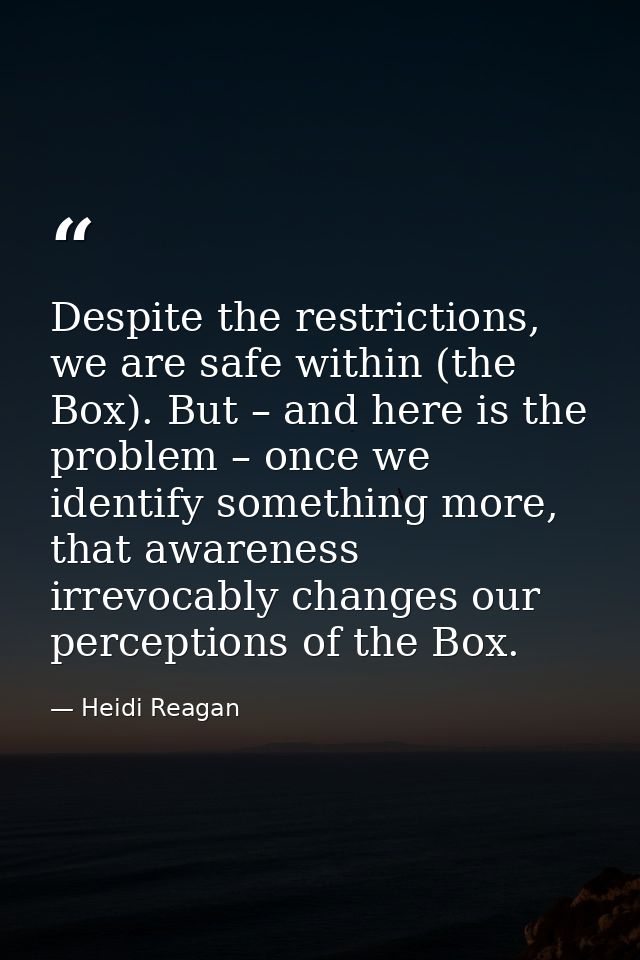 Despite the restrictions, we are safe within (the Box). But – and here is the problem – once we identify something more, — Heidi Reagan