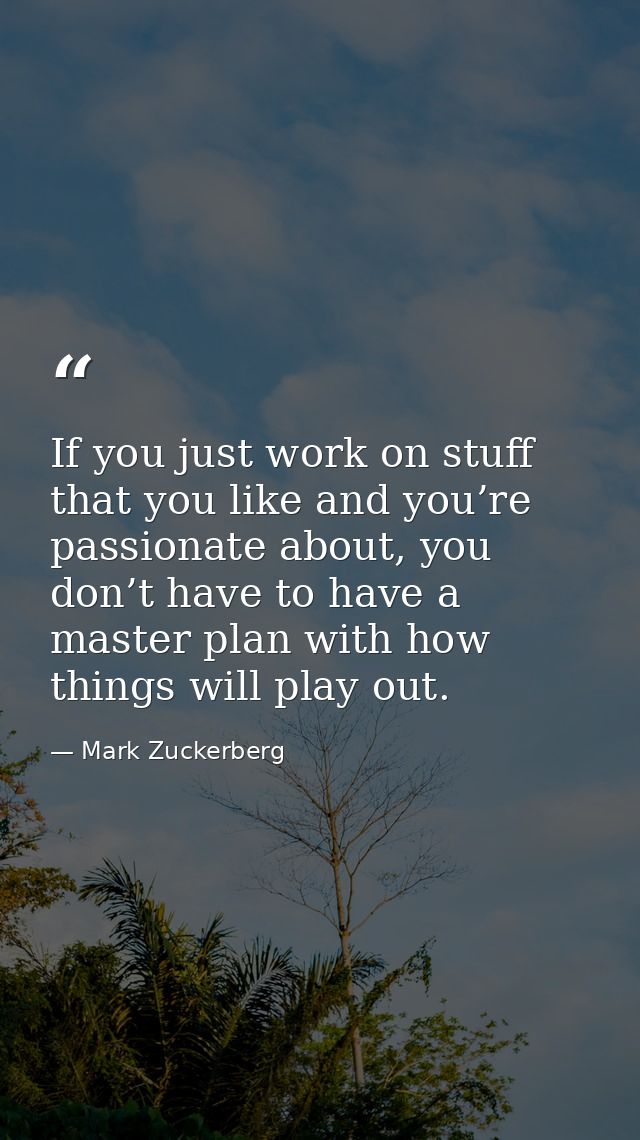 If you just work on stuff that you like and you’re passionate about, you don’t have to have a master plan with how thing — Mark Zuckerberg