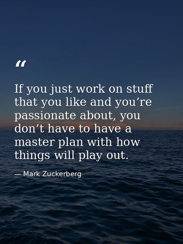 If you just work on stuff that you like and you’re passionate about, you don’t have to have a master plan with how thing — Mark Zuckerberg