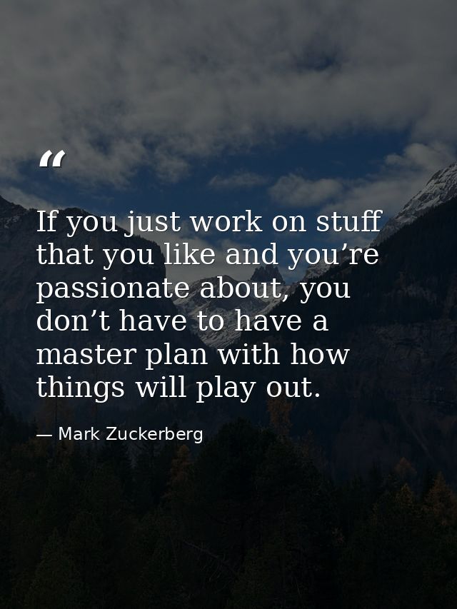 If you just work on stuff that you like and you’re passionate about, you don’t have to have a master plan with how thing — Mark Zuckerberg