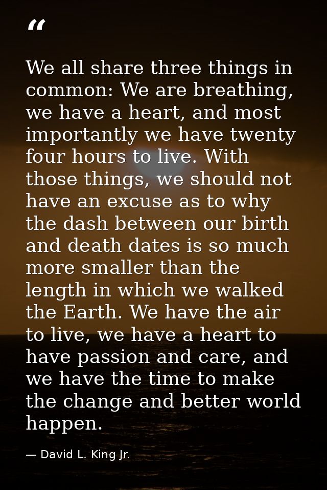 We all share three things in common: We are breathing, we have a heart, and most importantly we have twenty four hours t — David L. King Jr.