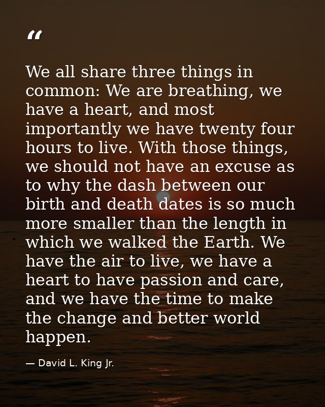 We all share three things in common: We are breathing, we have a heart, and most importantly we have twenty four hours t — David L. King Jr.