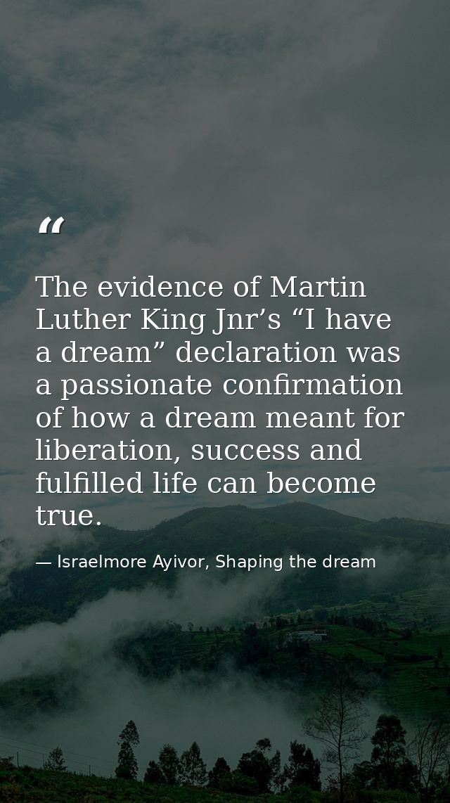 The evidence of Martin Luther King Jnr’s “I have a dream” declaration was a passionate confirmation of how a dream meant — Israelmore Ayivor, Shaping the dream