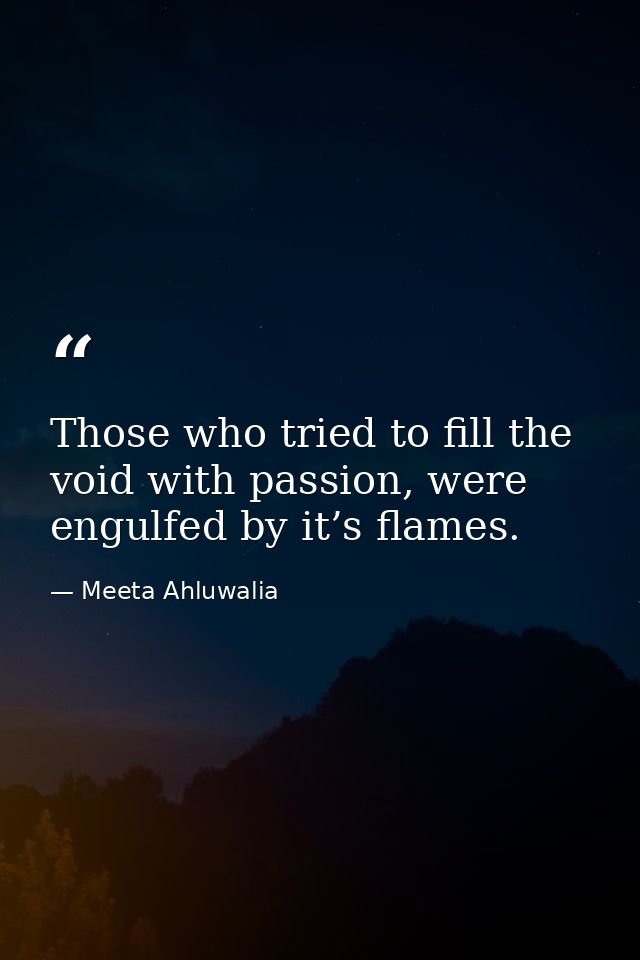 Those who tried to fill the void with passion, were engulfed by it’s flames. — Meeta Ahluwalia