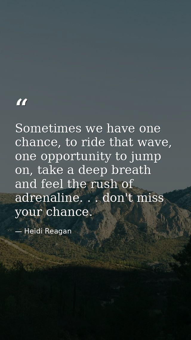 Sometimes we have one chance, to ride that wave, one opportunity to jump on, take a deep breath and feel the rush of adr — Heidi Reagan