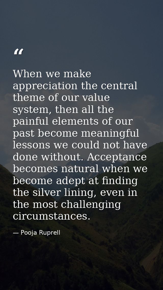 When we make appreciation the central theme of our value system, then all the painful elements of our past become meanin — Pooja Ruprell