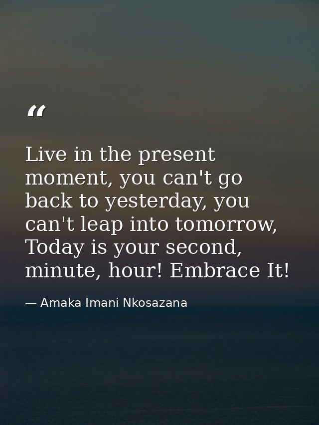 Live in the present moment, you can't go back to yesterday, you can't leap into tomorrow, Today is your second, minute,  — Amaka Imani Nkosazana