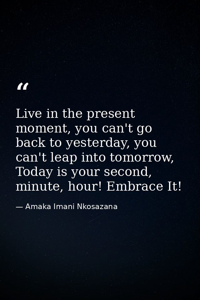 Live in the present moment, you can't go back to yesterday, you can't leap into tomorrow, Today is your second, minute,  — Amaka Imani Nkosazana