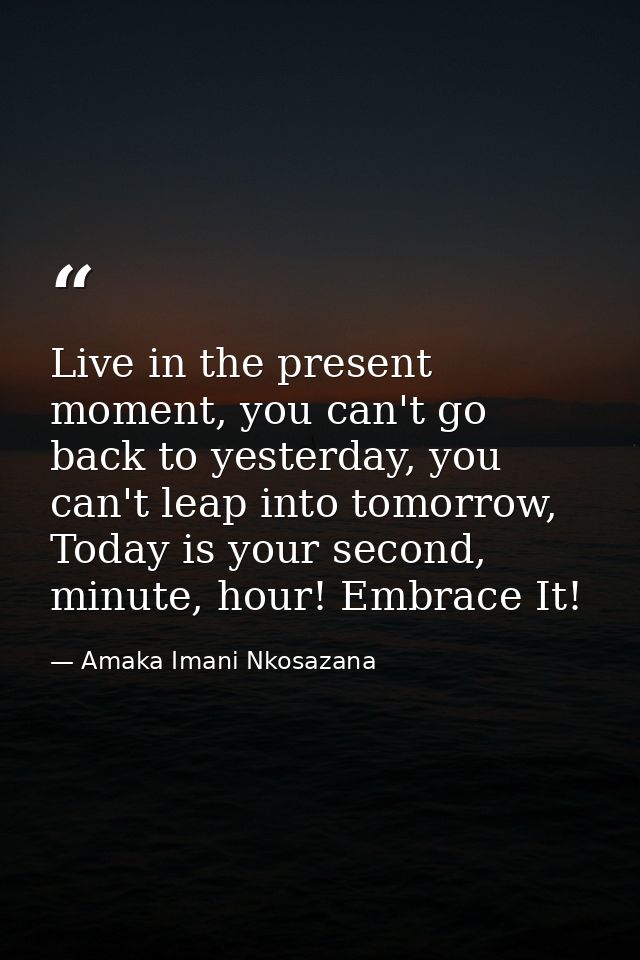 Live in the present moment, you can't go back to yesterday, you can't leap into tomorrow, Today is your second, minute,  — Amaka Imani Nkosazana