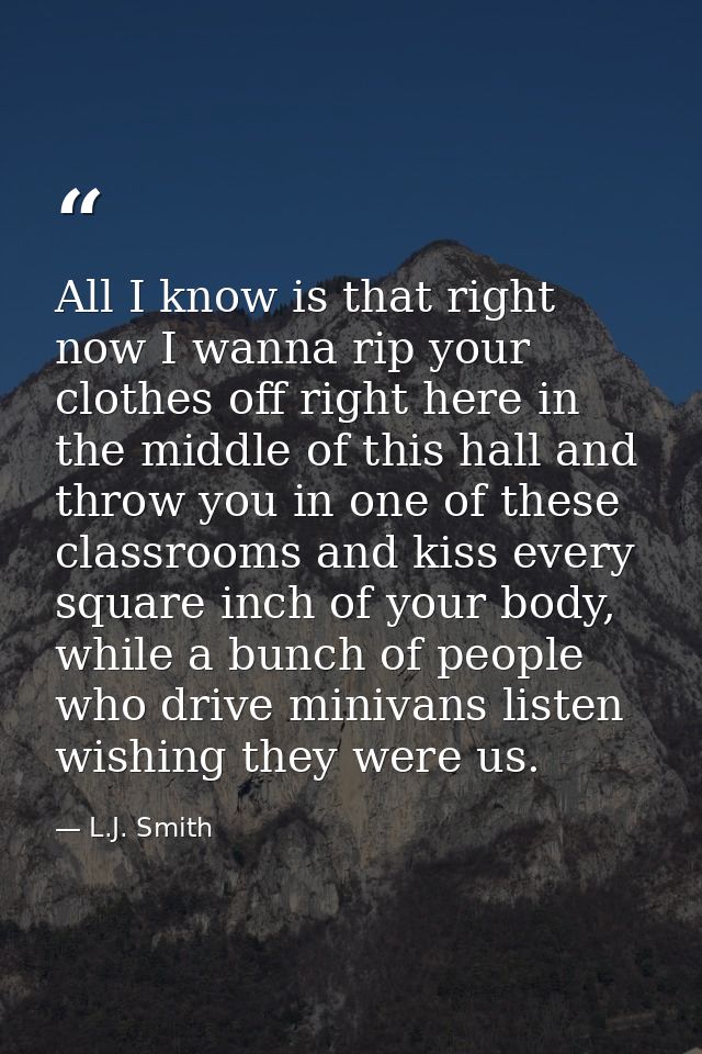 All I know is that right now I wanna rip your clothes off right here in the middle of this hall and throw you in one of  — L.J. Smith