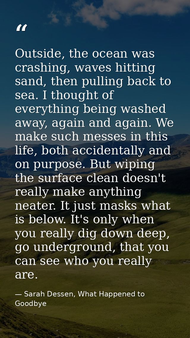 Outside, the ocean was crashing, waves hitting sand, then pulling back to sea. I thought of everything being washed away — Sarah Dessen, What Happened to Goodbye