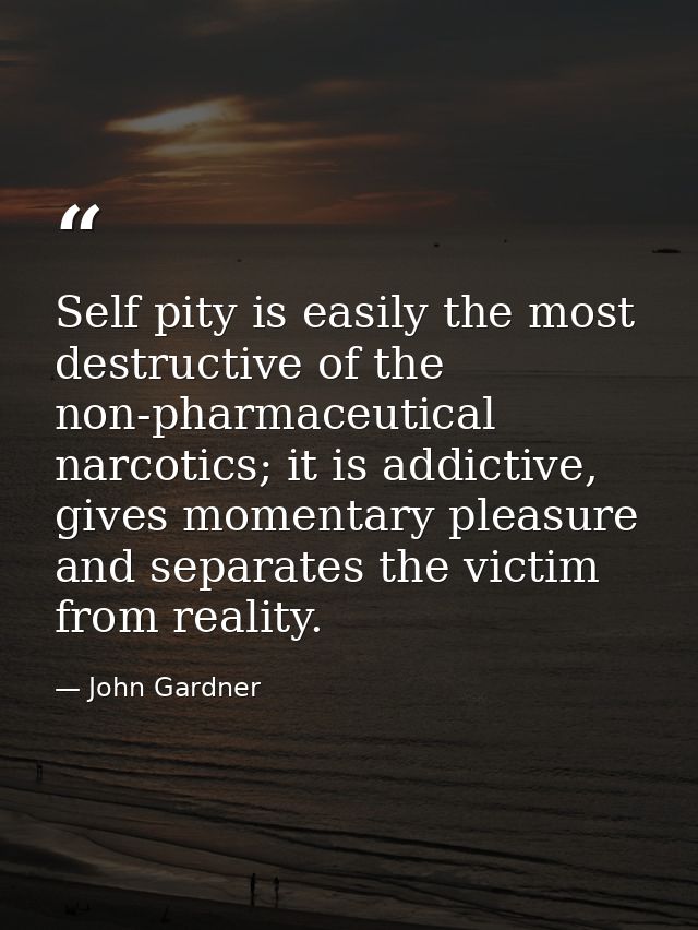 Self pity is easily the most destructive of the non-pharmaceutical narcotics; it is addictive, gives momentary pleasure  — John Gardner