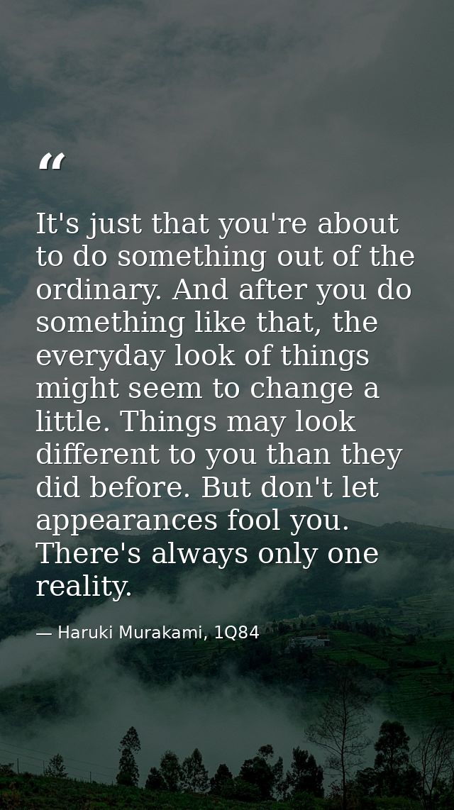 It's just that you're about to do something out of the ordinary. And after you do something like that, the everyday look — Haruki Murakami, 1Q84