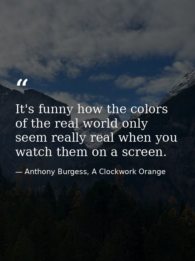 It's funny how the colors of the real world only seem really real when you watch them on a screen. — Anthony Burgess, A Clockwork Orange