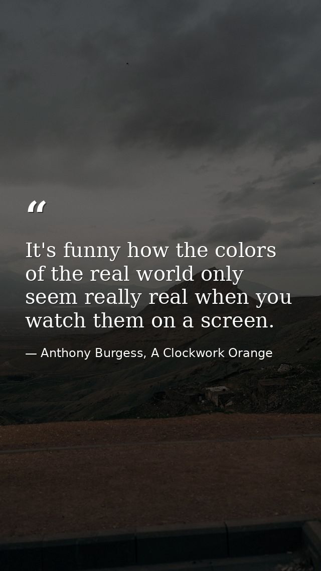 It's funny how the colors of the real world only seem really real when you watch them on a screen. — Anthony Burgess, A Clockwork Orange