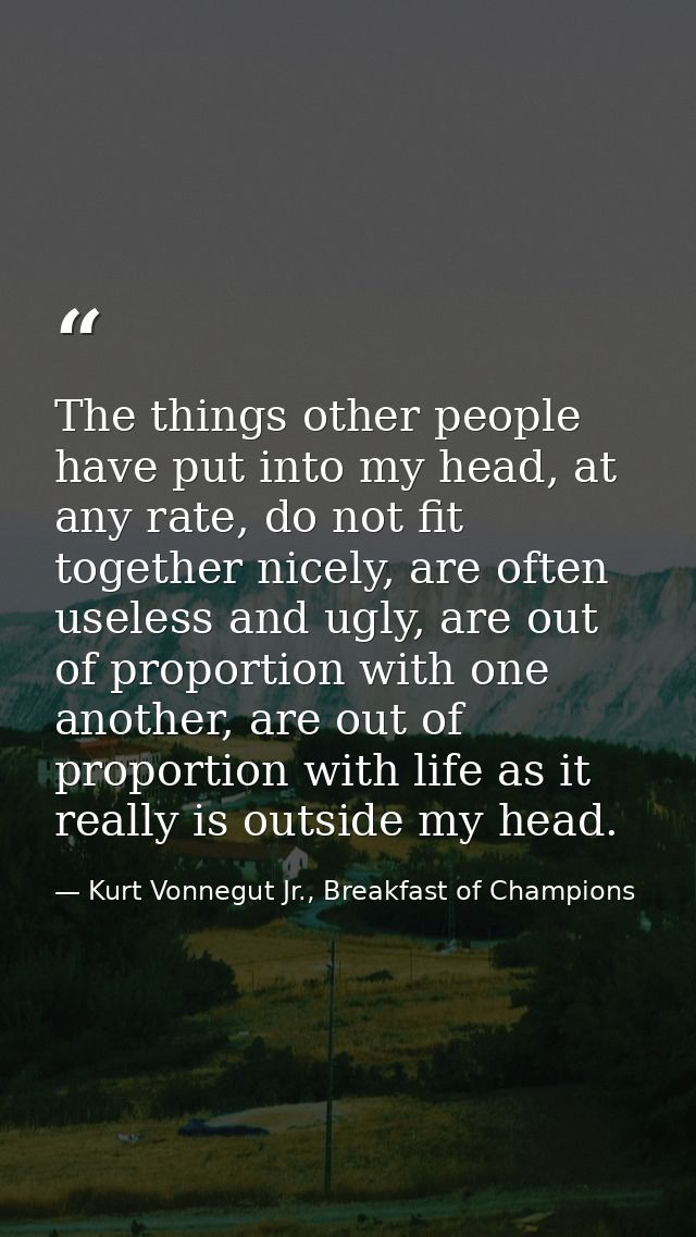 The things other people have put into my head, at any rate, do not fit together nicely, are often useless and ugly, are  — Kurt Vonnegut Jr., Breakfast of Champions